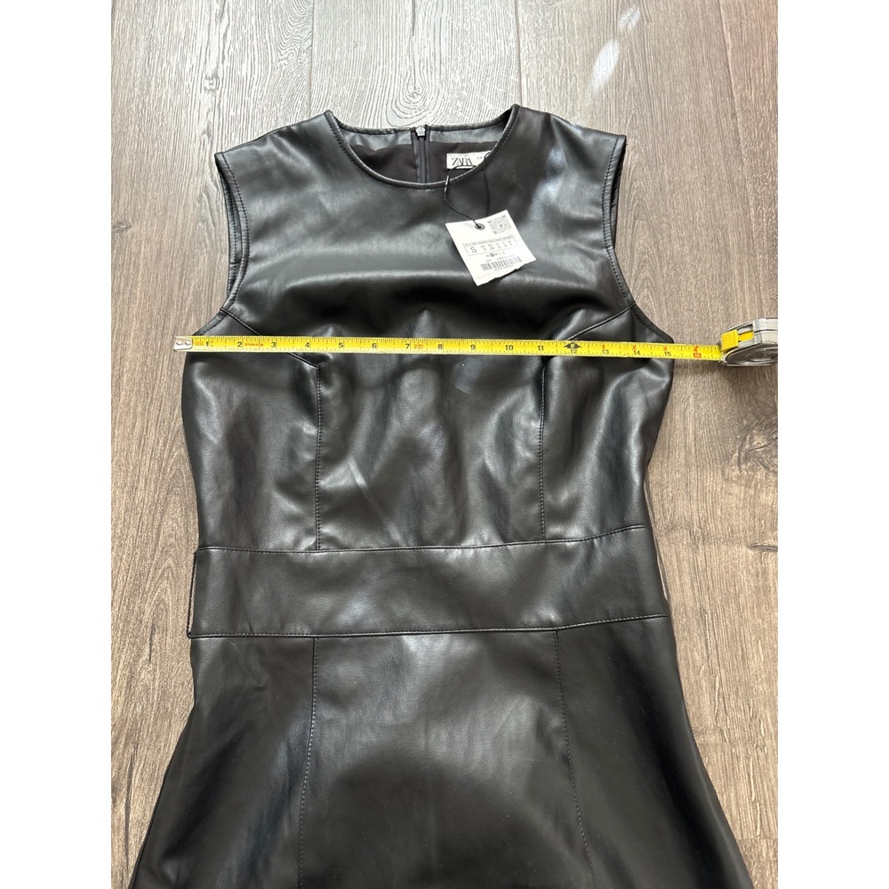 ZARA Black Faux Leather Sleeveless Midi Dress Size S New with‎ Tags - Picture 5 of 7